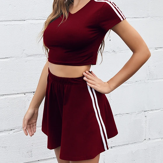 

Women O-neck Casual Vintage T-shirts Shirts Set Solid Striped Patchwork Summer Female Leisure Clothes Streetwear Ladies Crop Top