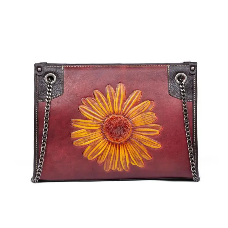 

В стиле ретро; Женская обувь из натуральной кожи женская сумка на цепочке Новый универсальный ручной работы с тиснением первый Слои из воло...