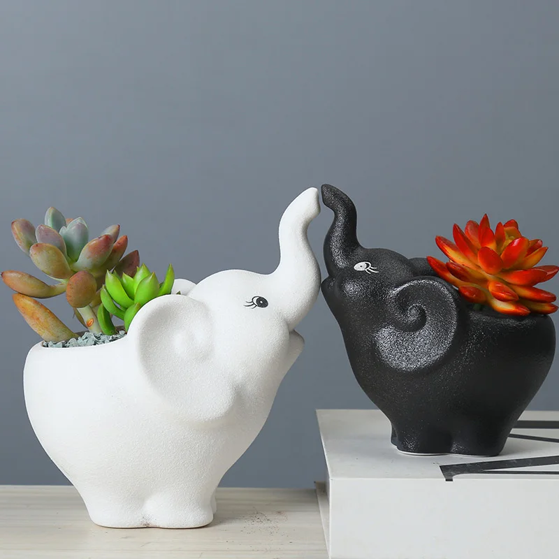

Home Garden Decoration Cartoon Cute Elephant Ceramic Flower Pot Miniature Model Succulent FlowerPot Office Desktop Decor Planter