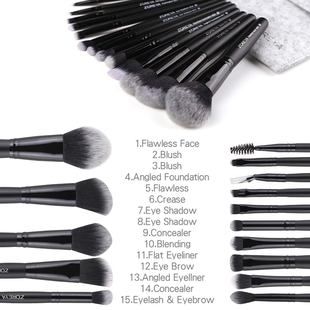 

15PCS Premium Makeup Brush Set Synthetic Fiber Bristle Cosmetics Brush Foundation Blending Eyeshadow Eyeliner Concealer Powder