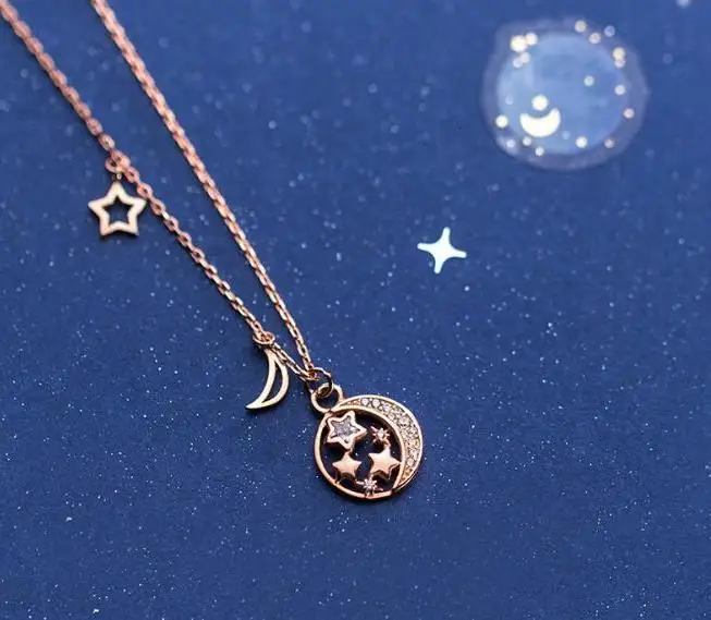 

100% 1 шт. реальный. Серебро 925, ювелирные изделия, золотой Цирконий aaa + луна, звезда, подвески, ожерелье, подарок GTLX1883