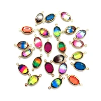 5pcs natural crystal double ring pendant color gradient oval shape suitable for jewelry making earrings necklaces and bracelet