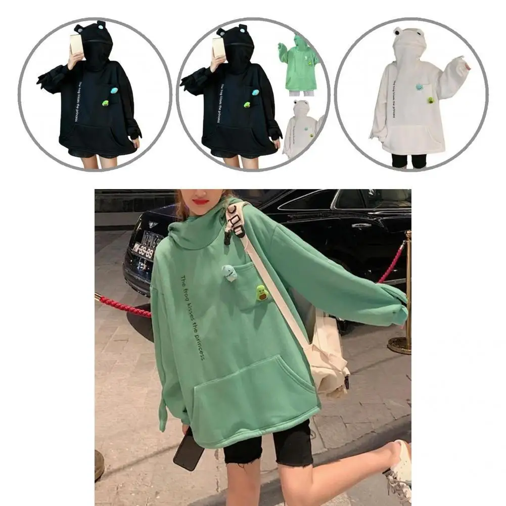 

Повседневный Женский пуловер с большими карманами, милый свитшот на молнии с длинным рукавом, толстовка с капюшоном