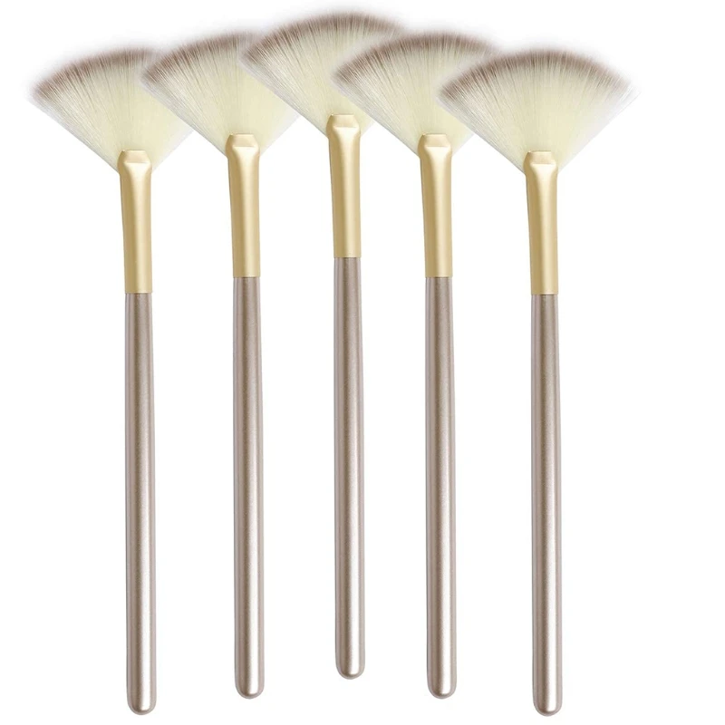 5pcs Fan Brushes Facial Soft Makeup Brush Cosmetic Applicator Tools Wooden Handle and Fiber for Glycolic Peel Mask | Красота и