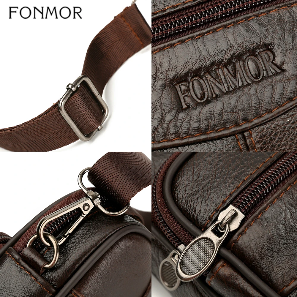 Мужская нагрудная сумка Fonmor повседневная из 100% натуральной кожи на молнии с