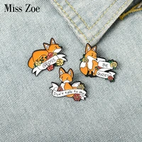 fox banner enamel pins custom forest animal brooches bag clothes lapel pin badge jewelry gift for kids friends