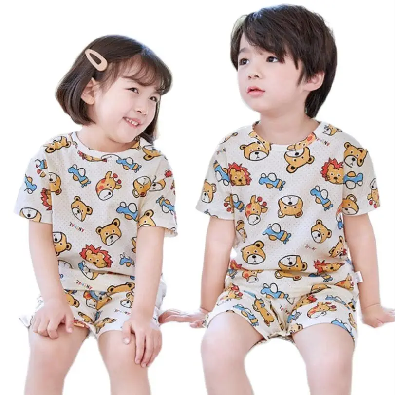 Летняя Детская Пижама рубашка для маленьких девочек и мальчиков + шорты 2