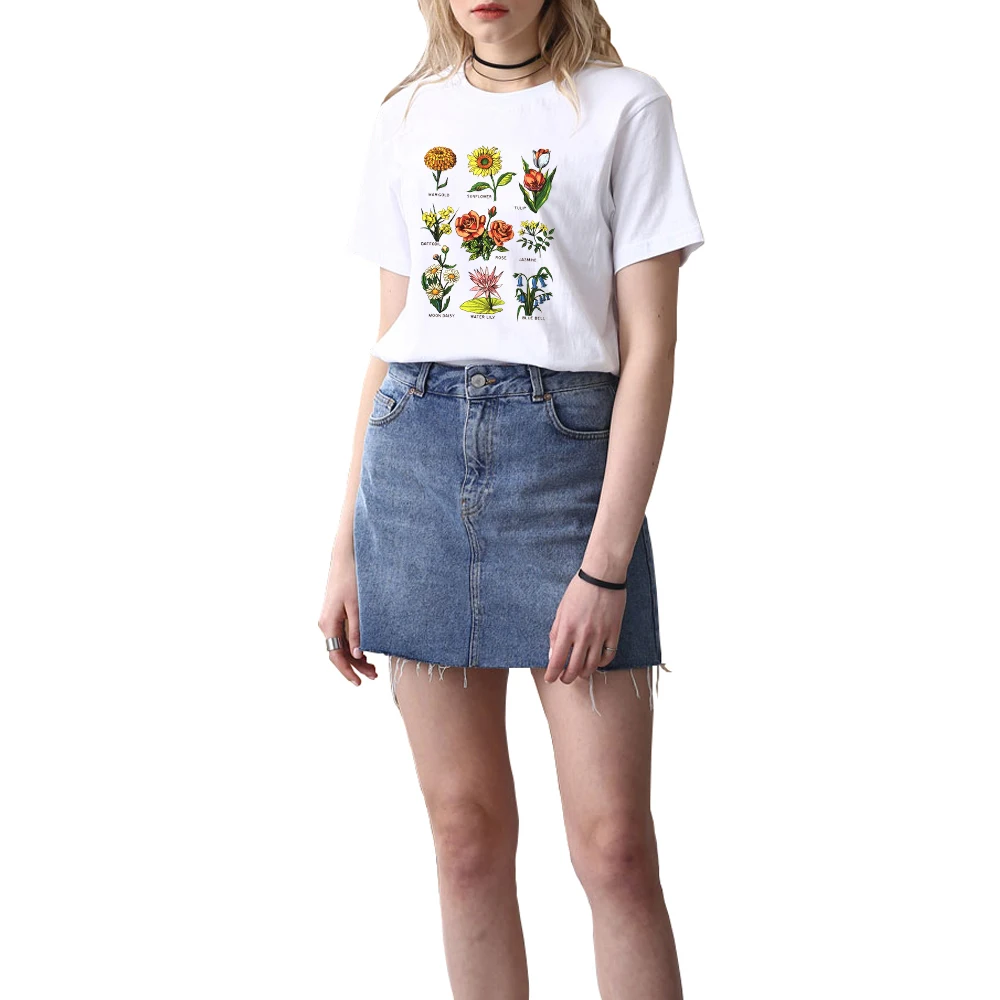 

Women's Fun Floral Print Pattern Tshirt Cute Plant Top Summer Punk Short sleeve Tees T-shirt Casual Plant