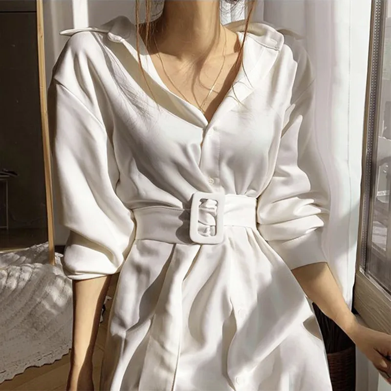 OCEANLOVE Office Lady Work Women Dresses Elegant Belt Fashion Solid Long Vestidos 2020 Spring Summer Robe Dress Retro 16816 | Женская