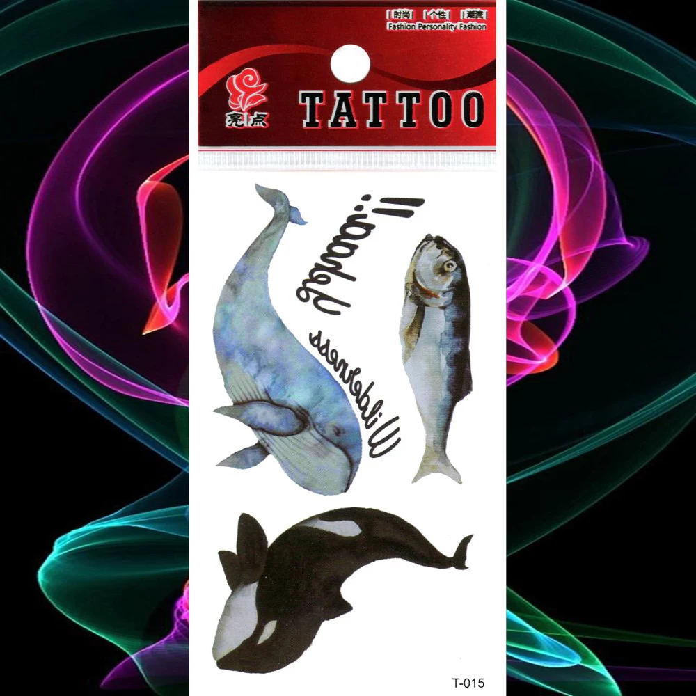 Водостойкая Татуировка акварельные морские Дельфин КИТ Временные татуировки