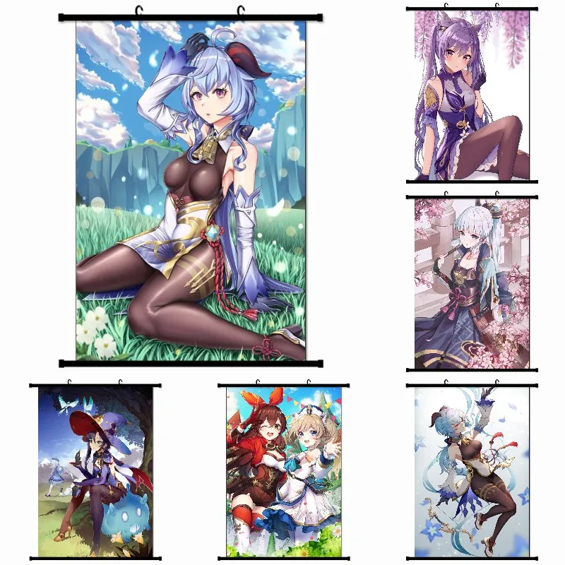

Game Genshin Impact Beelzebul Hutao Scroll Canvas Wall Hanging Painting Home Decor Anime Poster Wall Art Room Decoration Gift