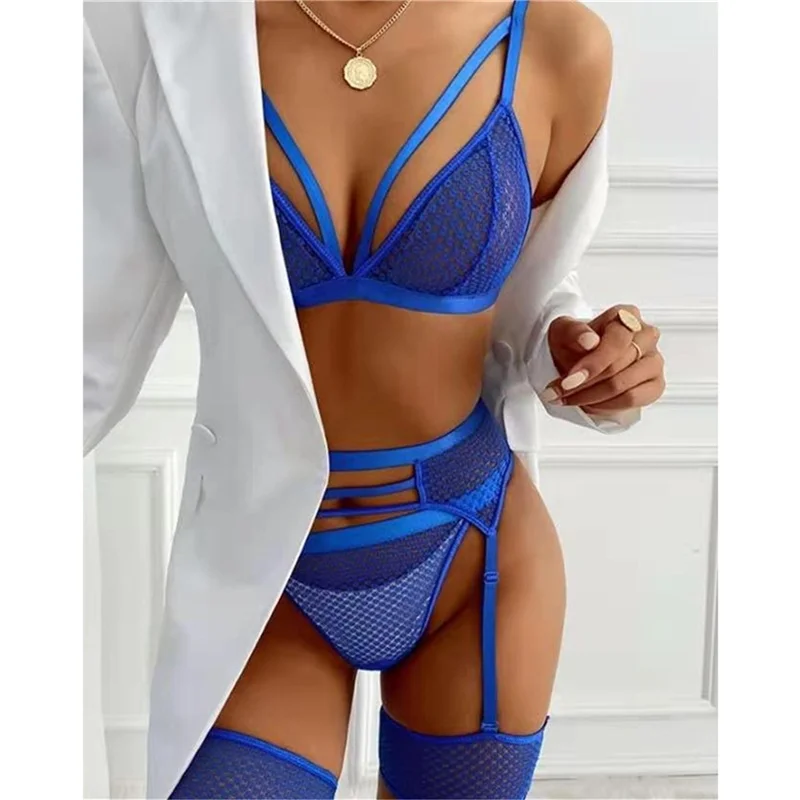 

3-piece Bra Set Women Hallow Out Transparent Bra Set Sexy Underwear Lingerie Set