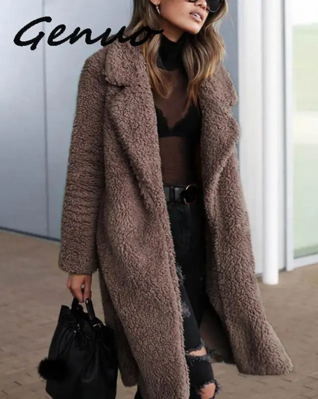

Autumn Winter Coat Women 2019 Casual Loose Solid Long Teddy Coat Female Vintage Plus Size Thick Faux Fur Jackets Coats White 5XL