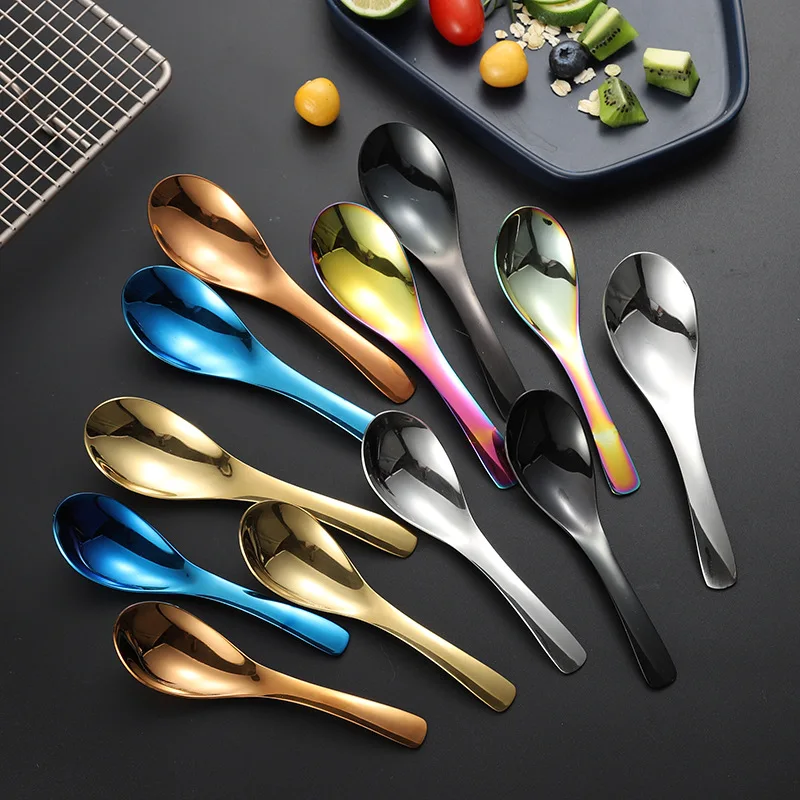

12pcs/set 304 Stainless Steel Spoon Household Adult Eating Spoon Children Adult Deepen Round Bottom Small Soup Short Spoon