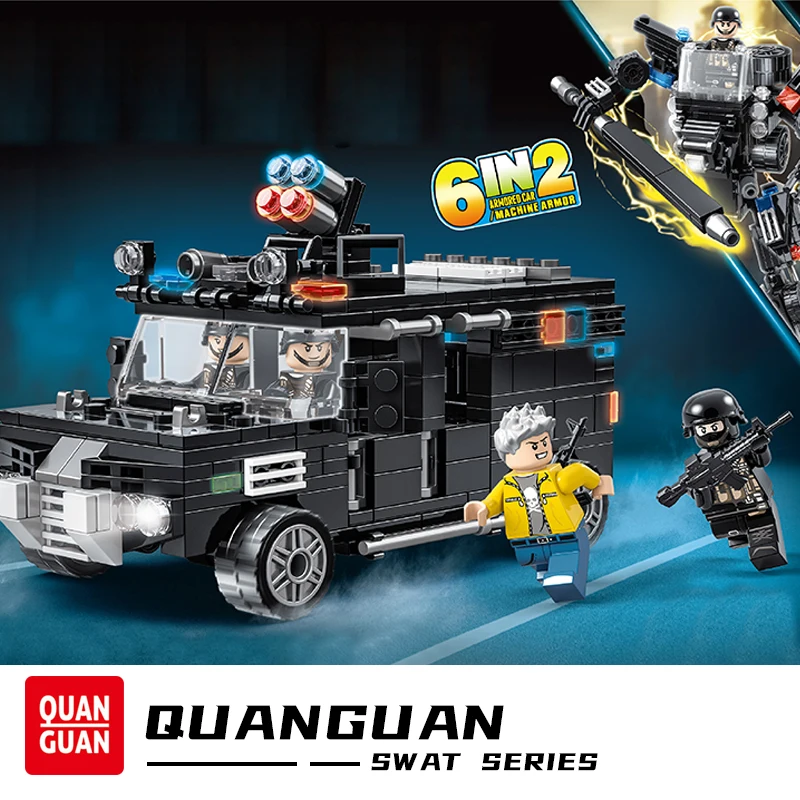 

SWAT Military Series Vehicle Bricks Police Car 6-in-2 Sets NYPD Patrol Truck Model Assembling Blocks Children Toys Boys Gifts