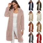 Зимнее повседневное однотонное пальто Тедди, Женская длинная флисовая куртка оверсайз с длинным рукавом, пальто с отложным воротником и мехом ягненка, верхняя одежда