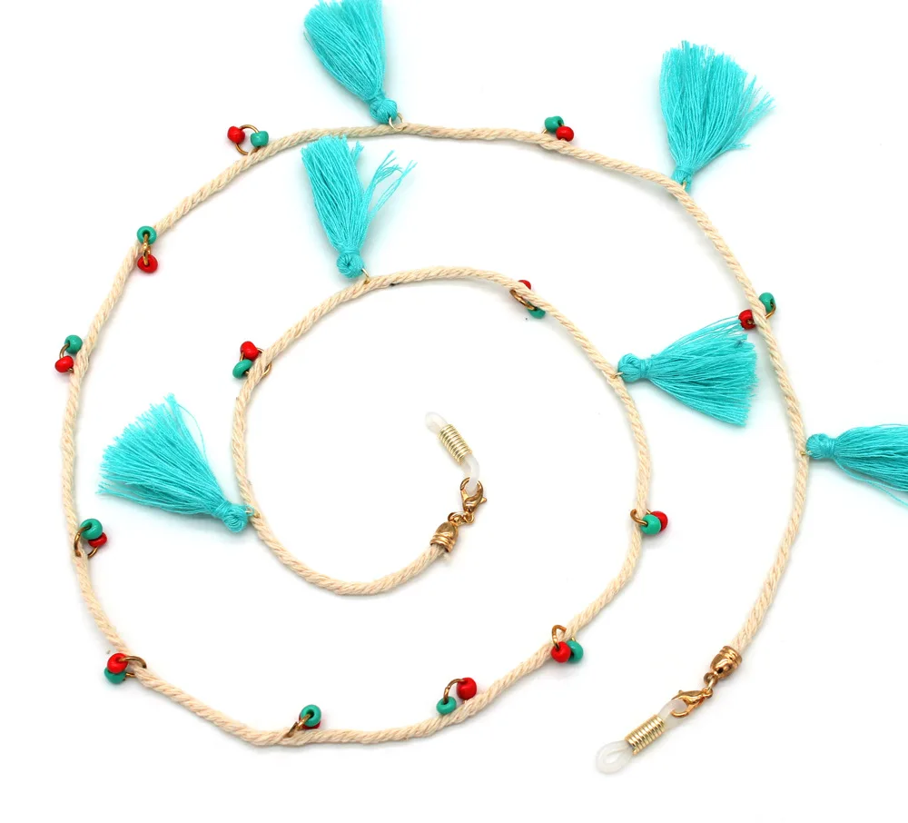 Цепочка для очков женская с кисточками модный шнурок бисером фиксатор