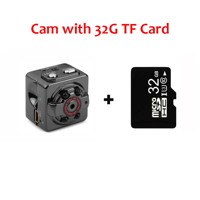Cam with 32G TF Card SQ8 Мини спортивная DV камера 1080P маленькая секретная видео камера ночного видения микро тело DVR крошечные Full HD мини-камера с датчиком движения - Цвет: Cam with 32G TF Card