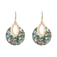 e7832 round abalone drop earrings 2021 shell disc earrings geometric pu leather leopard statement earrings jewelry wholesale