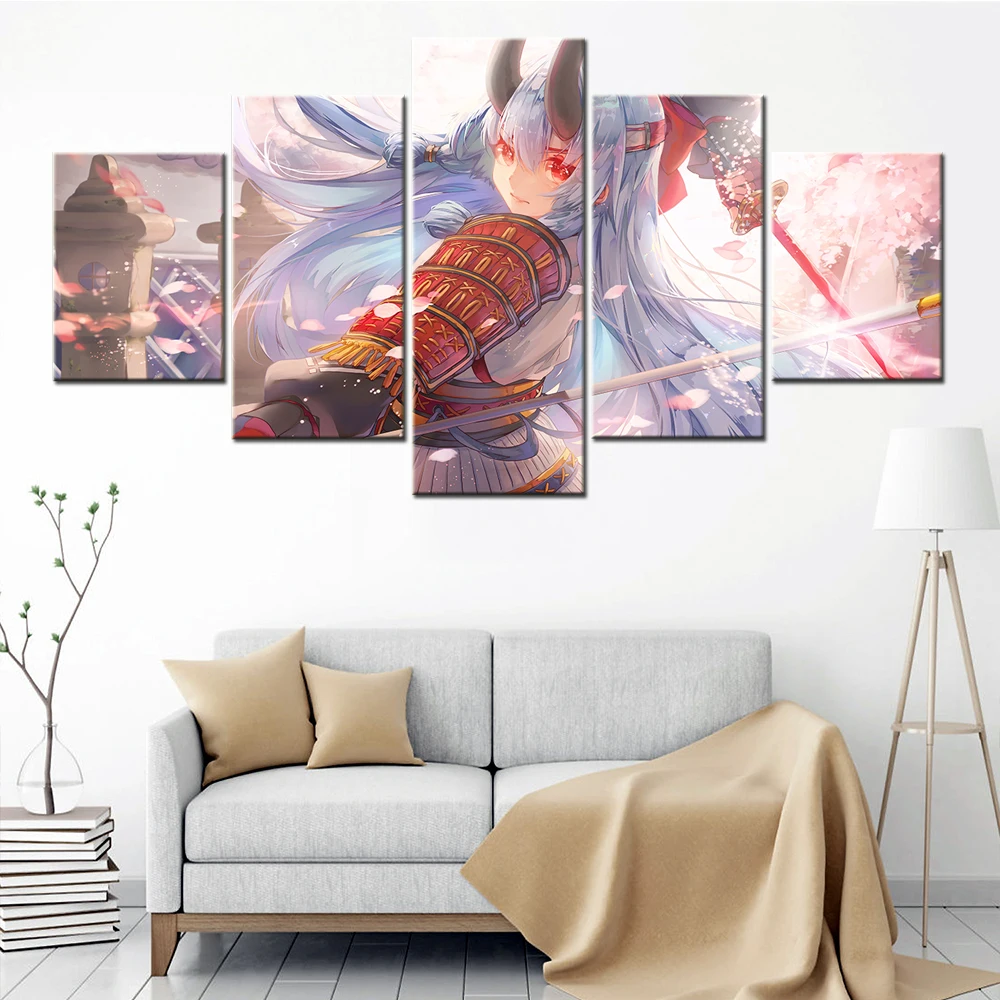 

Canvas Painting 5 Piece Japanese Anime Sakura Down Girl Warrior Samurai Fantasy Decoration Living Room Pictures Wall Art Poster