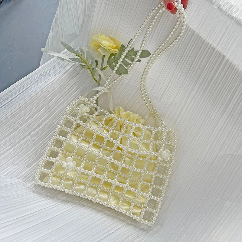 Ladies Pearl Shoulder Bag Exquisite Fashion Hollow Out Tote Purse Lightweight Bucket Handbag for Party Travel | Багаж и сумки