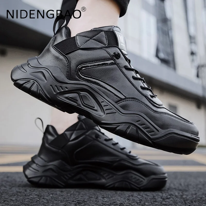 Men Sneakers Autumn 2021 PU Leather Trendy Male Lace Up Platform Running Sports Shoes Casual Walking Footwear Zapatillas Hombre