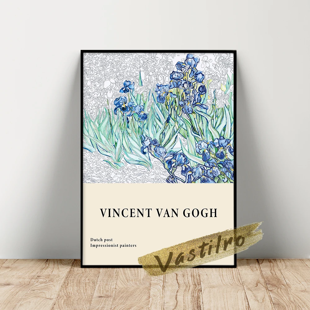 

Vincent Van Gogh Flower Poster, Van Gogh Irises Canvas Painting, Vintage Plant Scenery Wall Decor, Gogh Flower Leaf Wall Picture