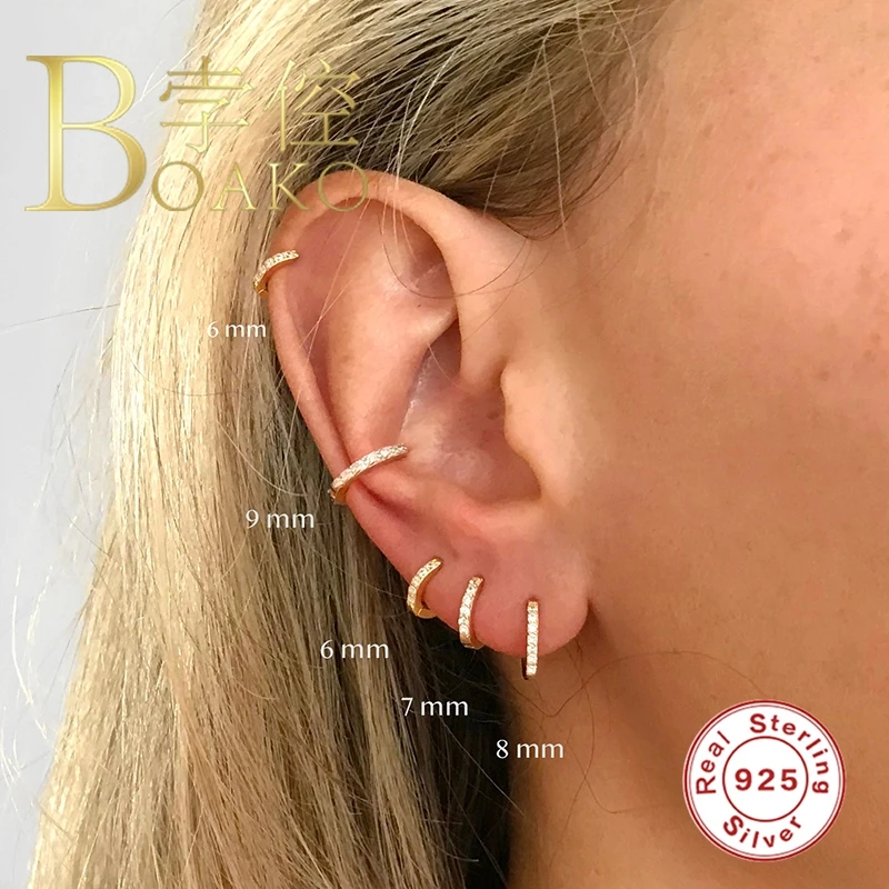 

BOAKO 925 Sterling Silver Piercing Earrings For Woman Round Jewelry Earrings Hoops Aretes De Mujer Fashionable Luxury #4.2