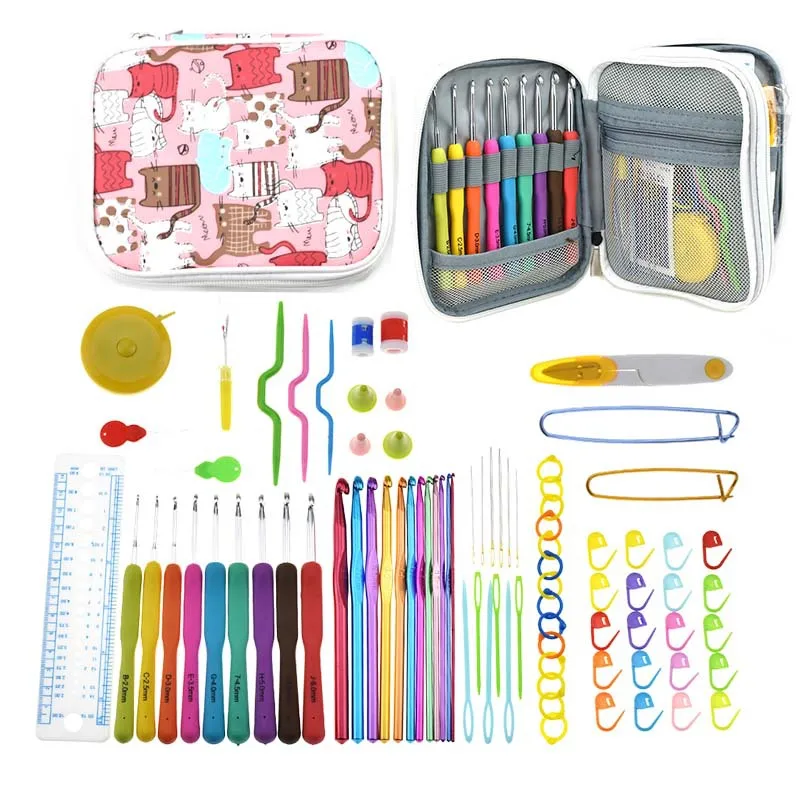 

Набор алюминиевых вязальных крючков, Набор цветных вязаных крючков, набор вязальных крючков для свитеров, одежды «сделай сам», шарф с милой ...