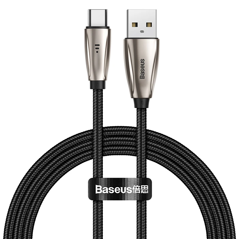 Baseus usb type-C кабель для Samsun S9 S10 Quick Charge 3,0 USB C кабель для Xiaomi Redmi Note 8 Pro светодиодный usb type USB-C провод - Цвет: Black Type C Cable
