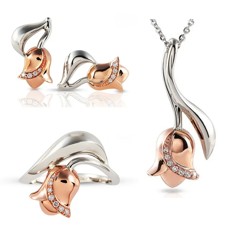 

3 Pcs/set Rose Flowers Rings Sets Romantic Exquisite Jewelry Set Accessories Jewelry for Women Valentine's Party Gifts 2021 New