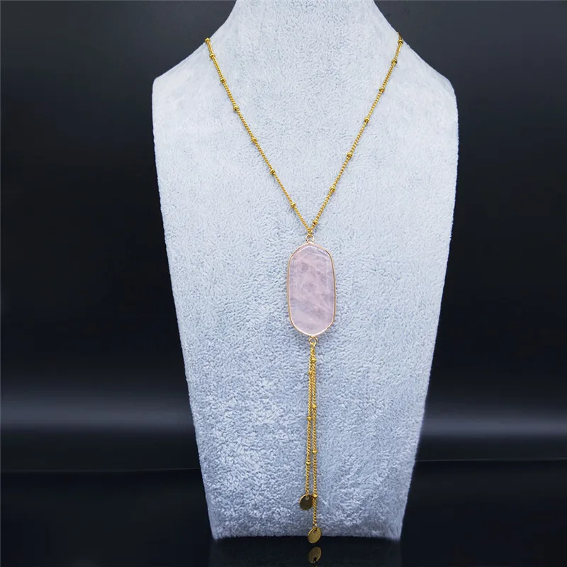 2021 ожерелья из нержавеющей стали с натуральным камнем женские длинные и подвески