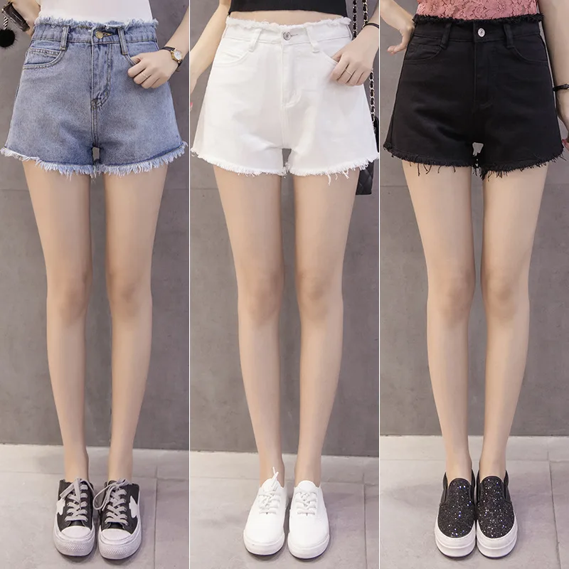 Women Hot Tassel Denim Shorts Female Summer High Waist Solid Vintage Jeans Feminino Casual White Blue Black Short Jean | Женская одежда