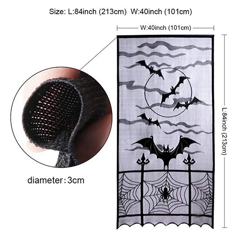 Короткие занавески на Хэллоуин новинка Черная кружевная паутина летучая мышь