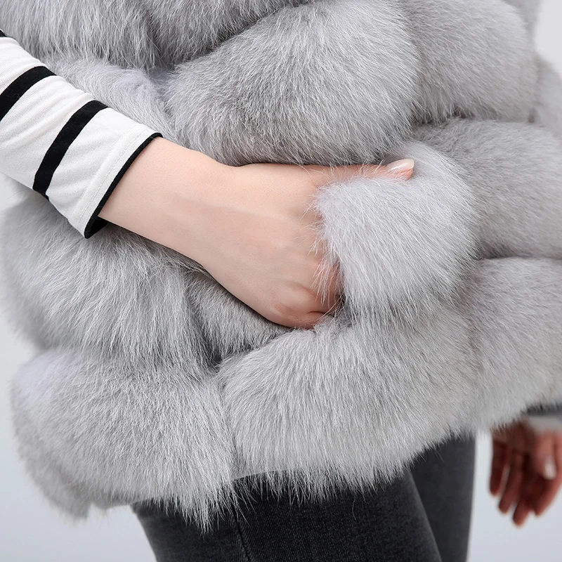 new real fox fur women's vest leather fashion luxury thick warm jacket jacket solid color fur vest women's coat