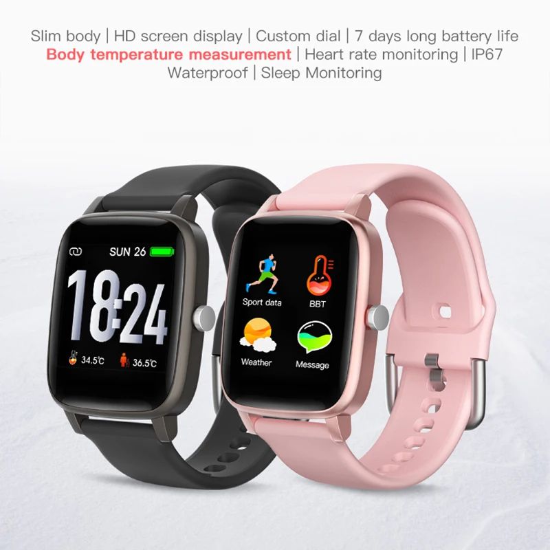 

T98 Men Women Sport Smart Watch Body Temperature IP67 Waterproof Bluetooth Pedometer Heart Rate Smartwatch For Android IOS Phone