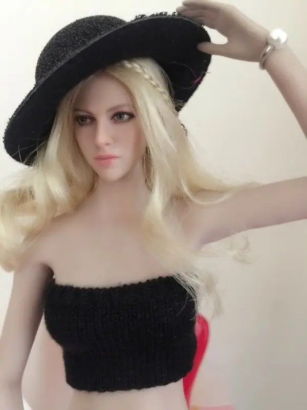 

1/6 Scale Black Fashion Women's Hat F12" Female Action Figure Body