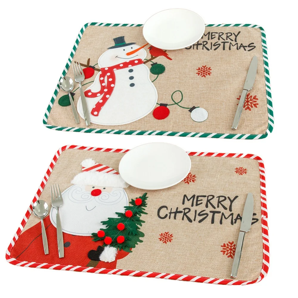 Christmas Placemat Snowman Santa Claus Merry Decoration For Home Navidad Dining Table Supplies Ornaments | Дом и сад