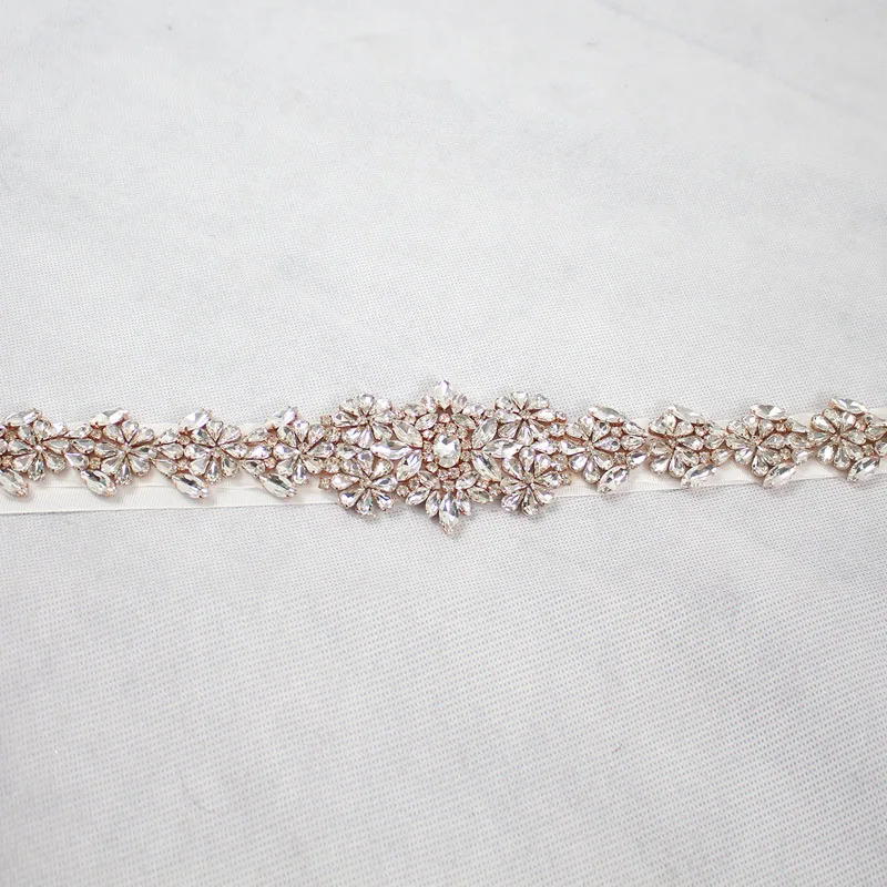 Женский атласный пояс с кристаллами SLBRIDAL цвета розового золота для вечернего