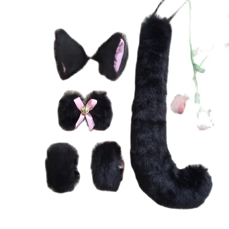 

New Fox Cat Plush Headband Headwear Neckwear Wristband Tail Set Anime Maid Christmas Xmas Halloween Cosplay Costume Party Props