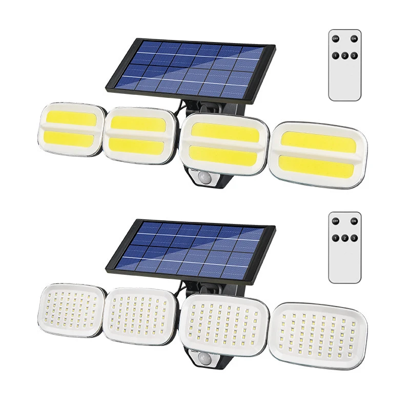 

LED Solar Lights Outdoor Flood Lamp 200 Led 240 Cob Sun Powered Wall Light 4 Head Lighting With Remote For Garden Street Garage