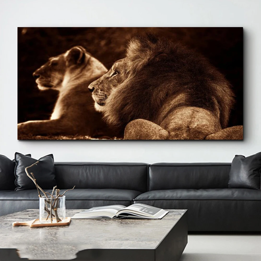 

African Wild Lions Family Canvas Art Posters and Prints Black and White Animals Lions Canvas Paintings on The Wall Art Pictures
