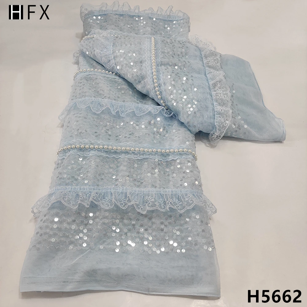 

Кружевная ткань HFX с 3d блестками и бисером, 2021, высокое качество, кружево, французское кружево, ткань для шитья, нигерийская кружевная ткань д...