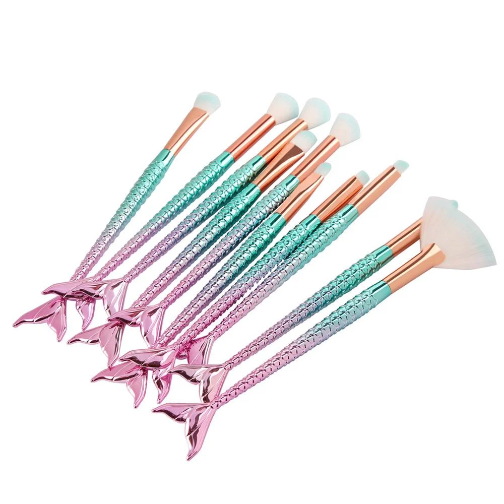 

Soft Bristles 10pcs Eye Brushes Makeup Set With Plastic Mermaid Handle Eyeshadow Eyebrow Eyesocket Eyeliner Brush Cosmetic Tools