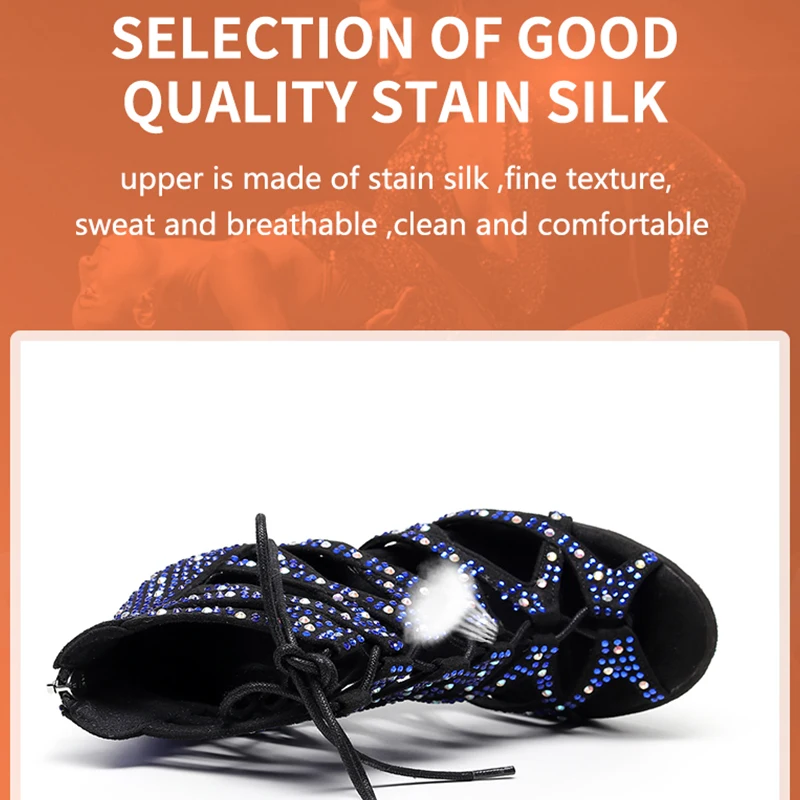 Женские танцевальные сапоги с блестками для латиноамериканского бального танца для девочек на шнуровке, туфли для бачаты и сальсы с высоким каблуком для женщин