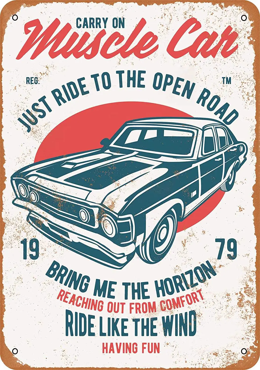 

WallColor 8*12 Metal Sign Muscle Car Ride Like The Wind Vintage Look