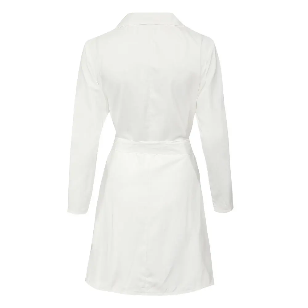 Новинка 2018 офисное женское белое пальто с длинным рукавом приталенная куртка