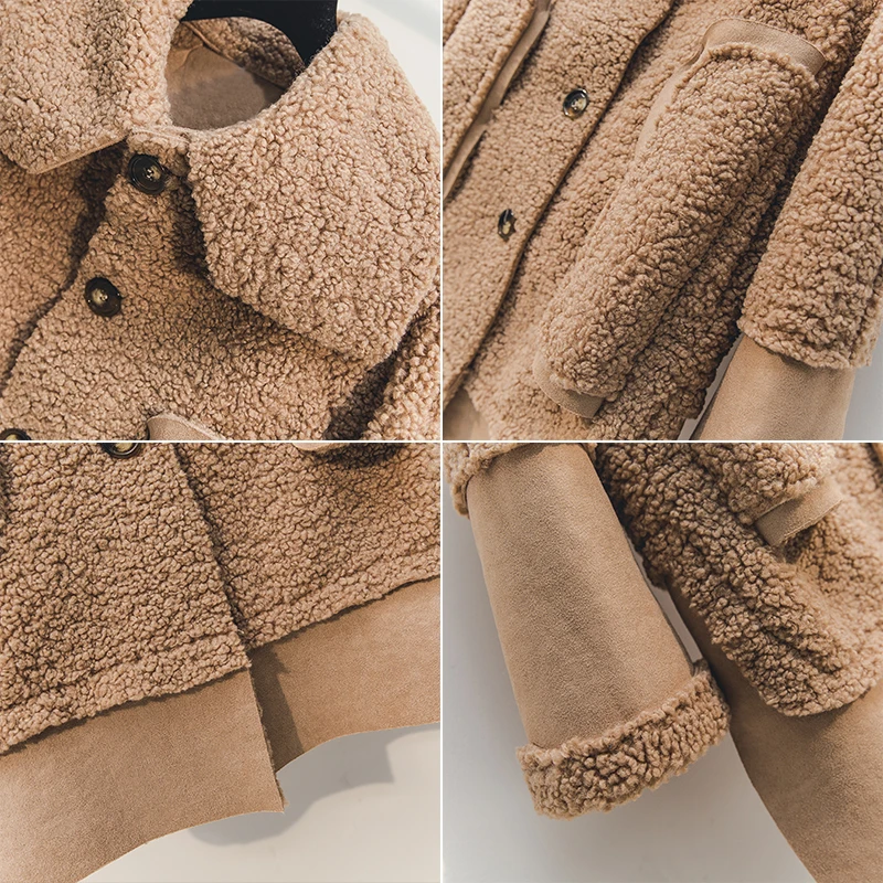 

Winter Thicking Warm Leather Jacket Women 2019 Casual Faux Fur Collar Long Sleeve Medium Long Coat Female Khaki/Beige Outwear