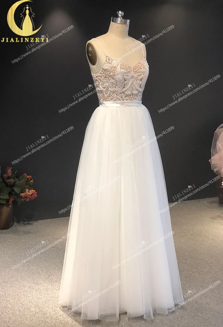 Rhine real Pictures spaghetti straps sexy beads Pearks  vestidos de noiva robe mariage Wedding gown wedding dresses