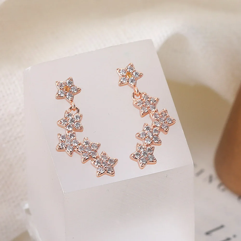 ZHOUYANG серьги-капельки для женщин Kpop сверкающие звезды цвета розового золота